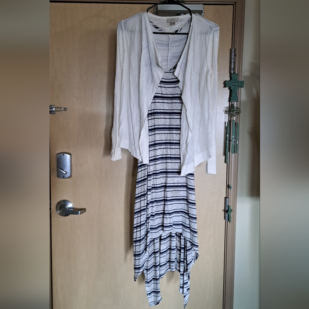 🤍 ALTAR'D STATE Striped Midi Dress + Lightweight White Cardigan Set 🤍